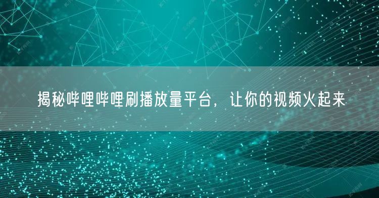 揭秘哔哩哔哩刷播放量平台，让你的视频火起来